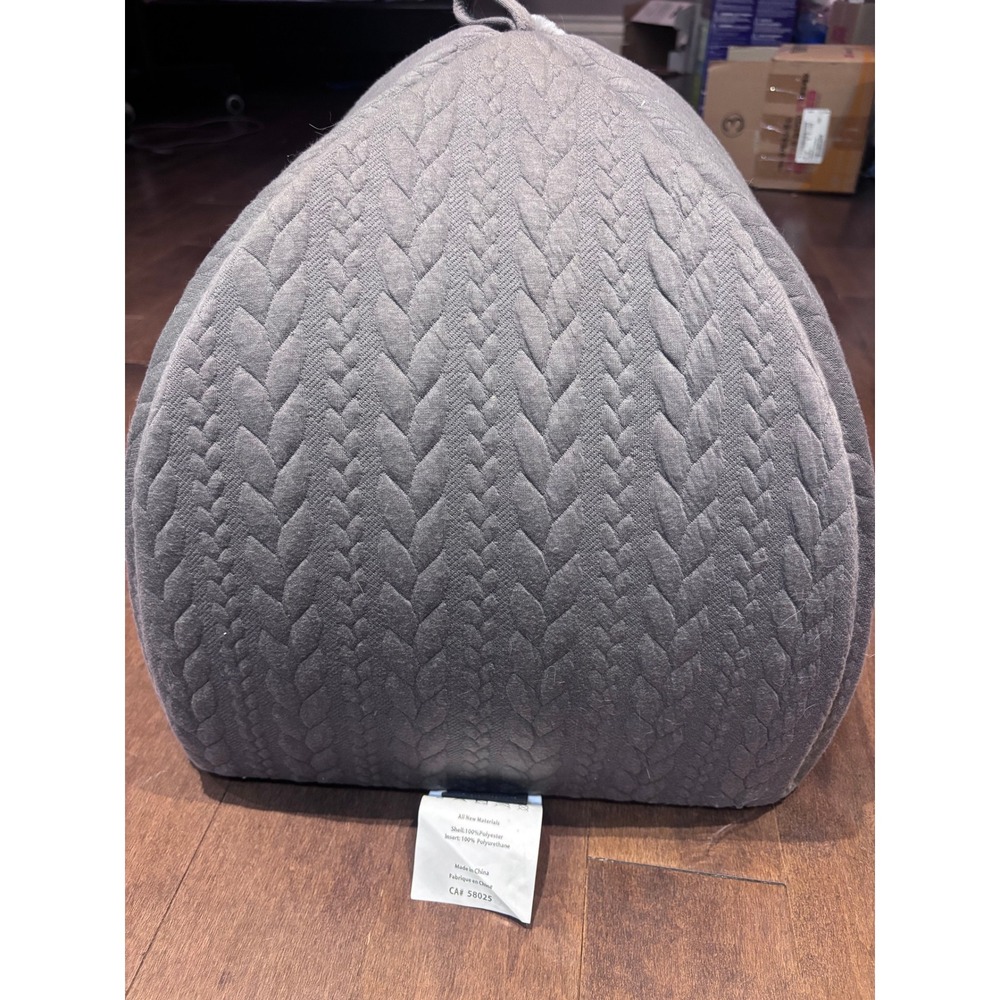 Grey Cable Knit Pet Cave Bed Plush Faux Fur Hooded Cat Dog Tent House - Picture 3 of 3